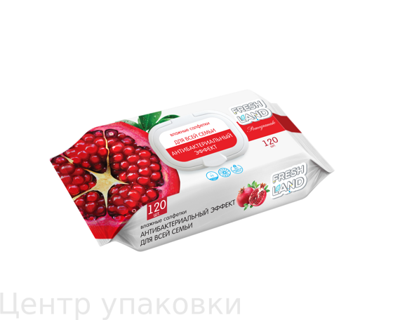 Салфетки влажные 120шт "FRESH LAND" (гранат) антибактериальные с клапаном Салфетки влажные 120шт "FRESH LAND" (гранат) антибактериальные с клапаном